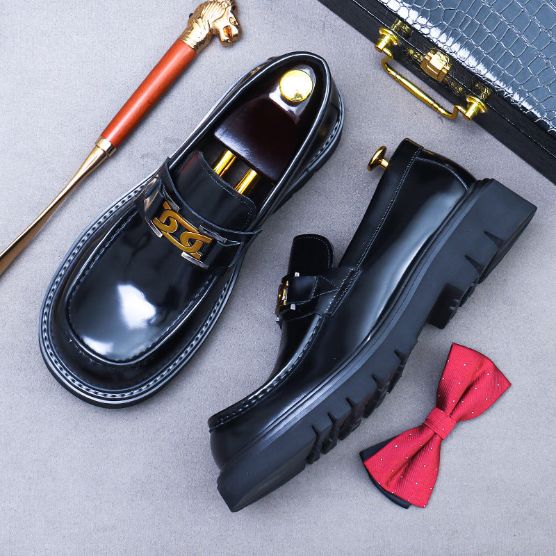 Men's Big Toe Thick Bottom Increased Cowhide Leather Shoes