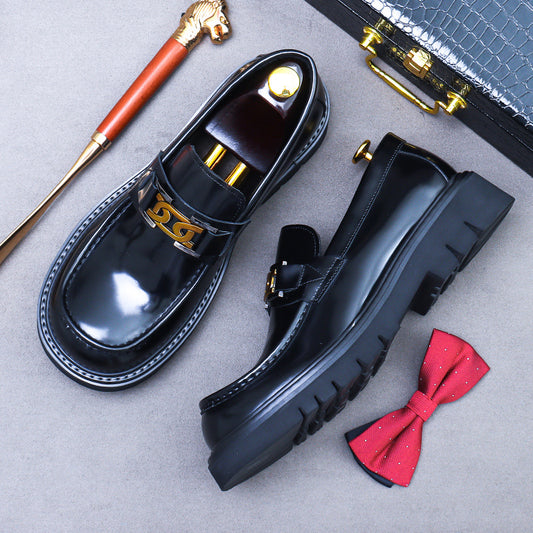 Men's Big Toe Thick Bottom Increased Cowhide Leather Shoes