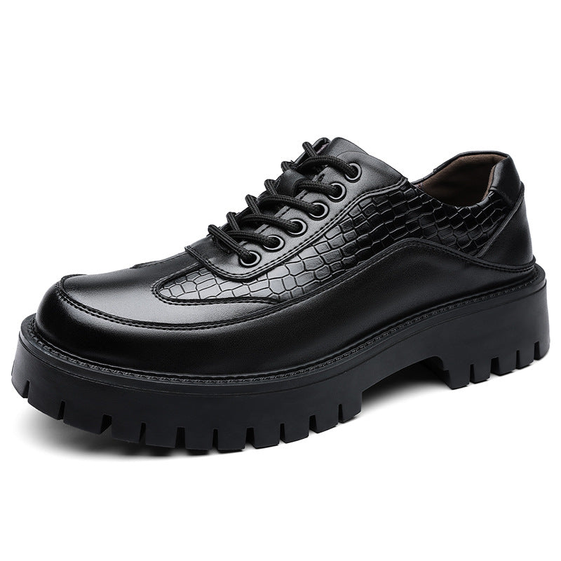 Men's Autumn Business Lace Up Pattern Thick Bottom Big Leather Shoes