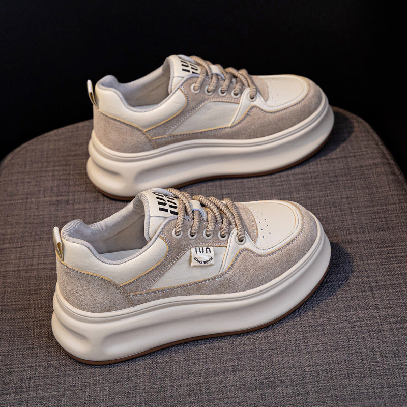 Women's White Autumn Flat Height Increasing Leisure Fashion Casual Shoes