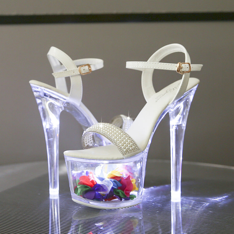 Fashion Nightclub Stiletto Transparent Crystal Luminous Sandals