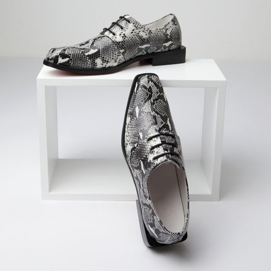 Men's Python Pattern Cowhide Square Toe Genuine Leather Shoes