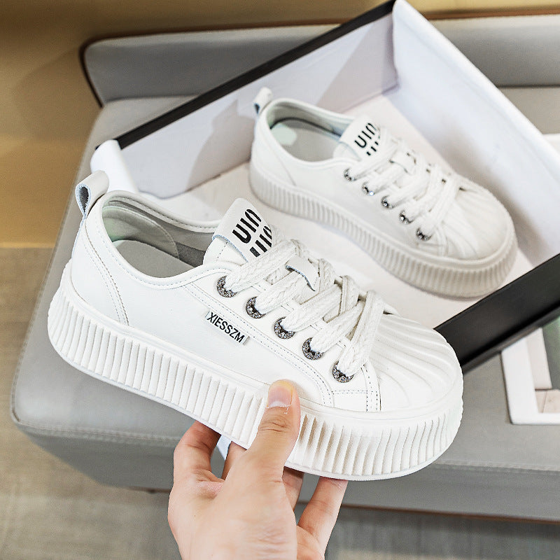 Women's Shell Toe Biscuit Shape Thick Bottom Increased Skateboard Round Women's Casual Shoes