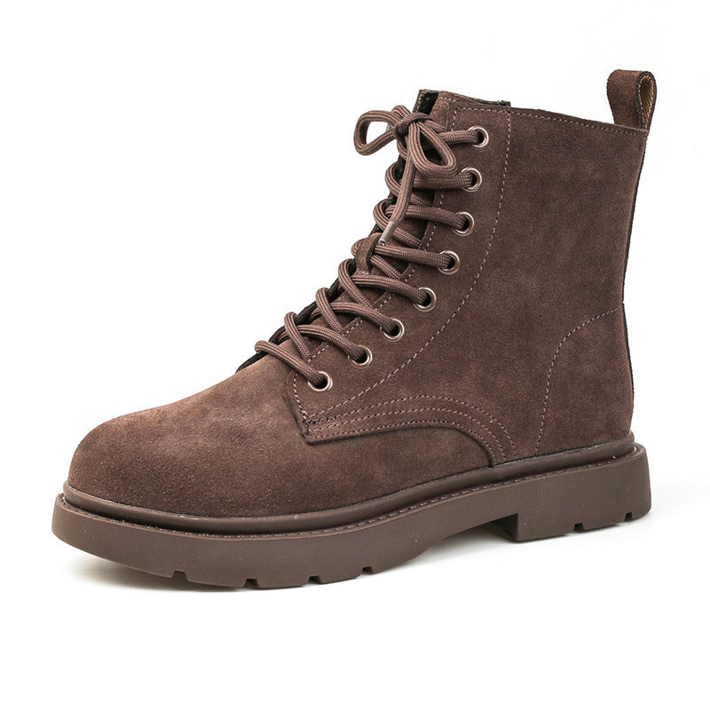 Women's Genuine British Style Frosted Mid Flat Boots