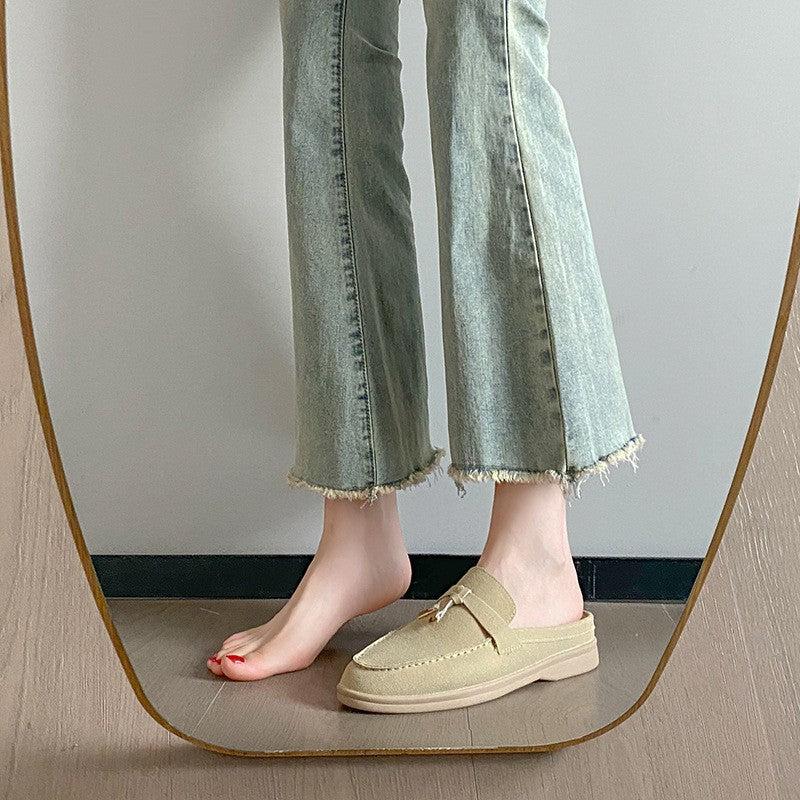 Women's Fleece-lined Sheepskin Version Tassel Lock Flat Slip-on Lofter Soft Loafers