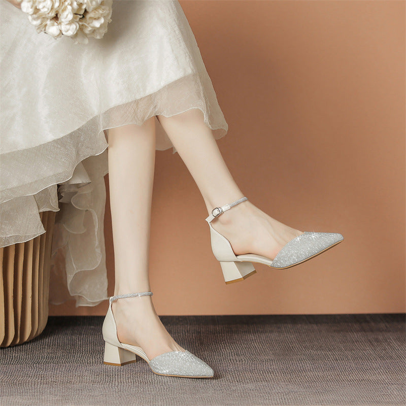 Women's Closed Toe Summer Pointed Pumps High Sandals