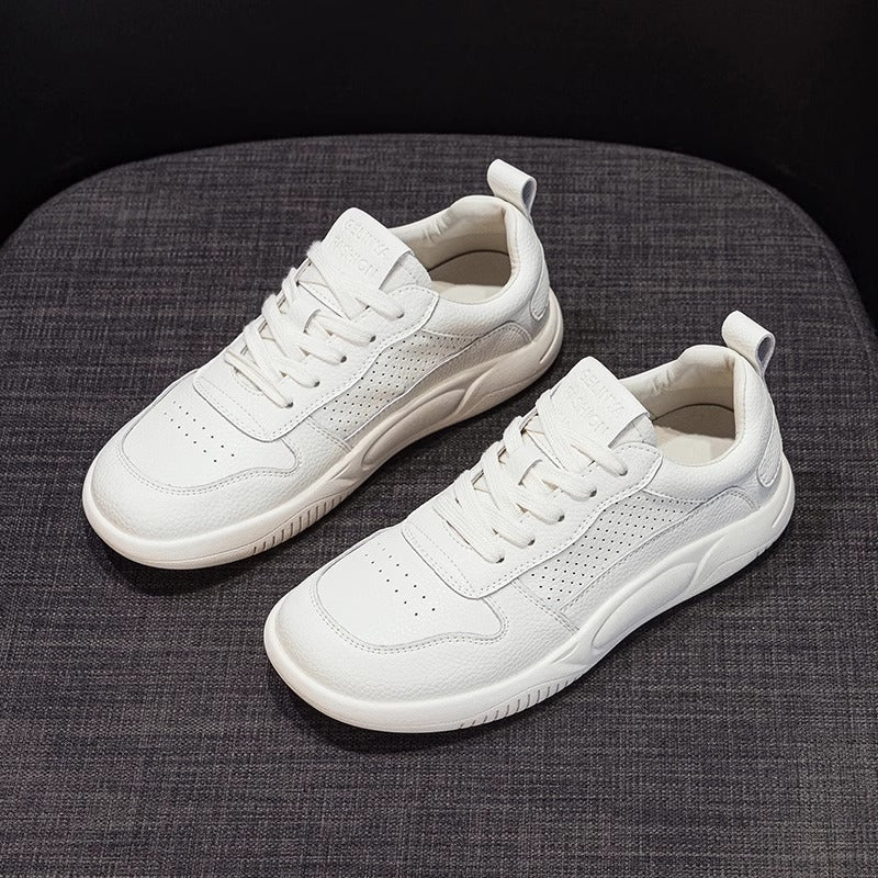 Women's Cowhide Mesh Surface White Flat Pumps Soft Bottom Comfortable Sports Women's Casual Shoes