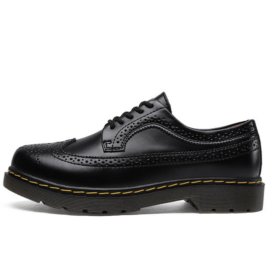 Women's & Men's Martin Low-cut Genuine Hole Brogue Round Leather Shoes