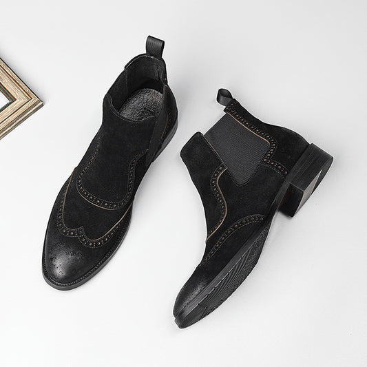 Men's Elastic Band Skin Suede Round Toe Boots