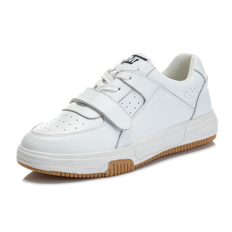 Women's White Flat Plus Size Oversized Velcro Casual Shoes