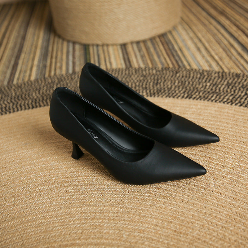 Women's Black French Pointed High Professional Simple Women's Fashion Shoes