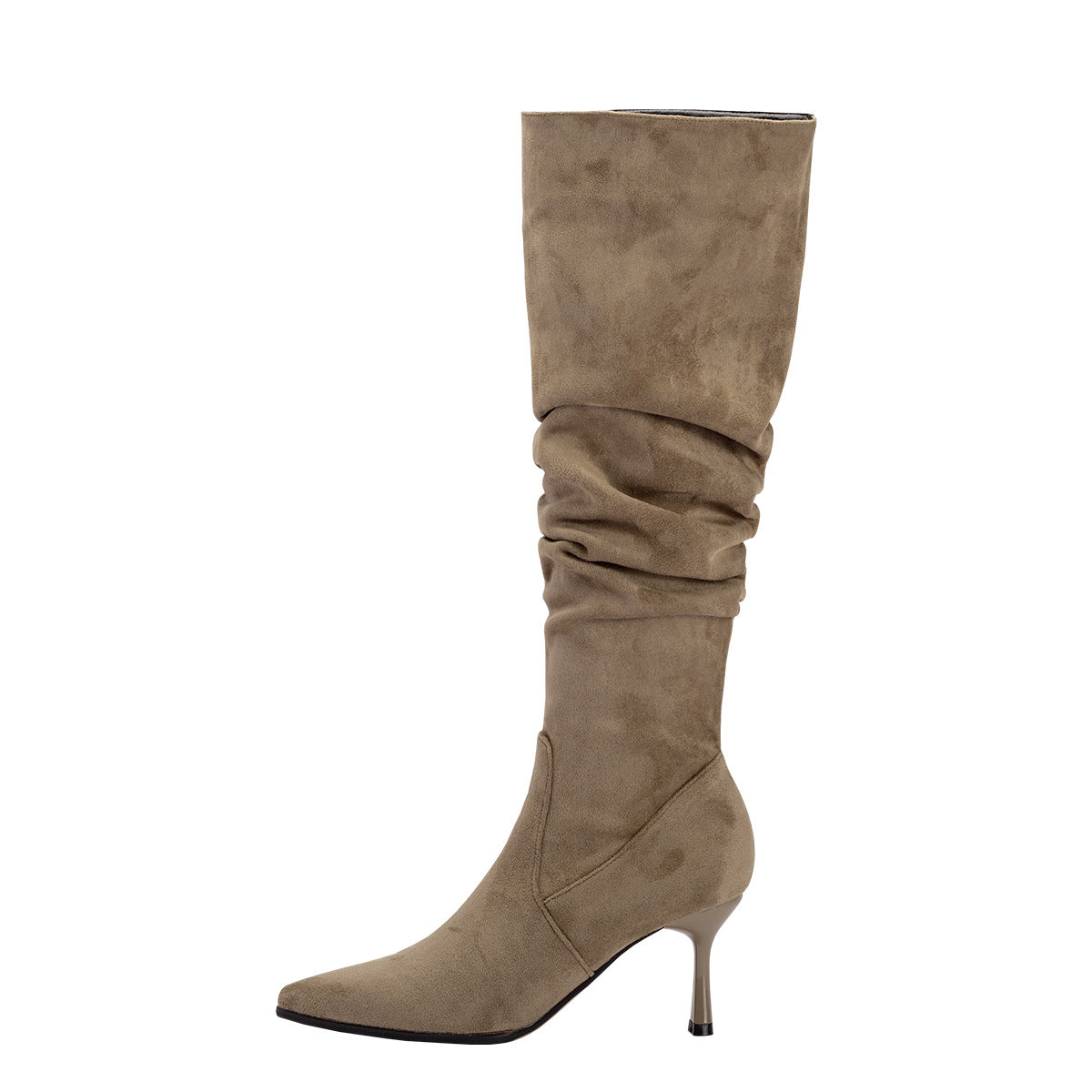 Women's Plus Veet Pointed Pile Style Stiletto Long-heeled Boots
