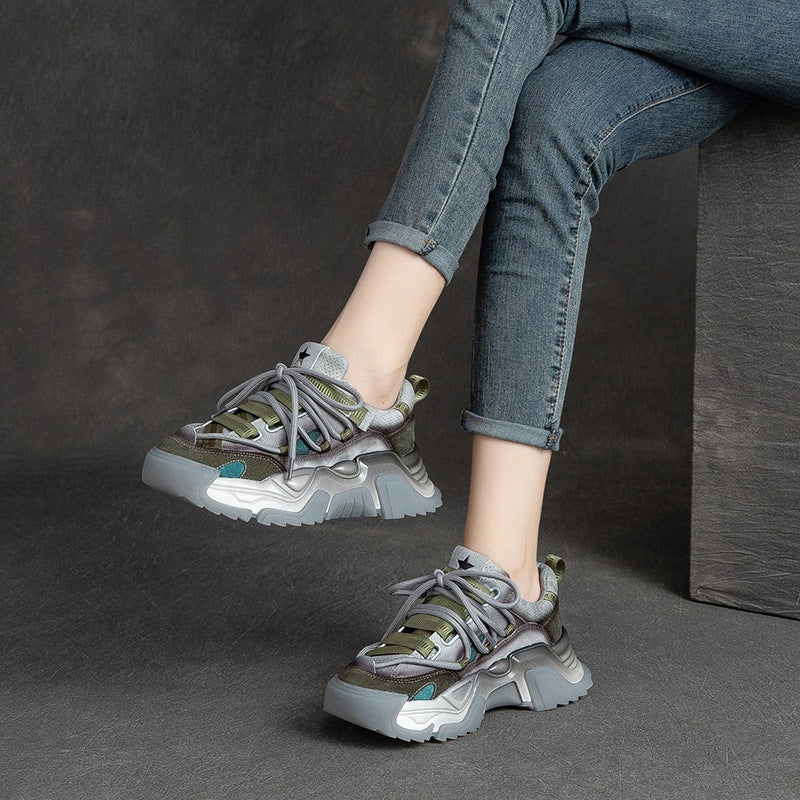 Women's First Layer Cowhide Retro Style Daddy Casual Shoes