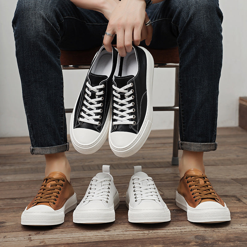 Men's White First Layer Cowhide Daily British Trend Men's Board Shoes