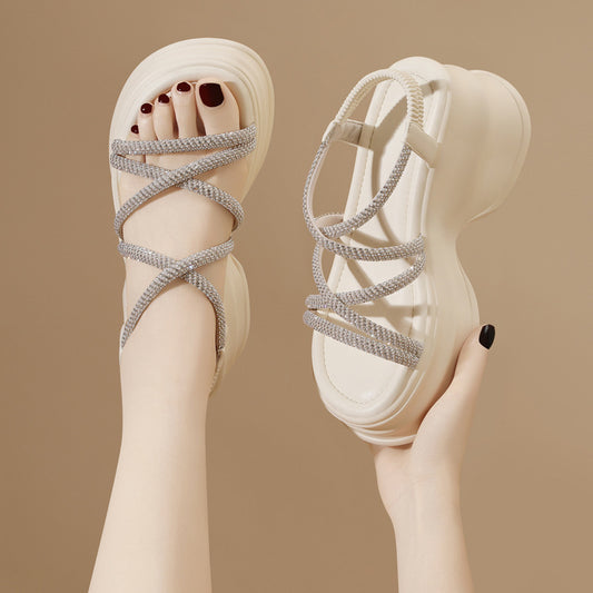 Women's & Men's Wedge Summer Soft Bottom Increase French Rhinestone Sandals
