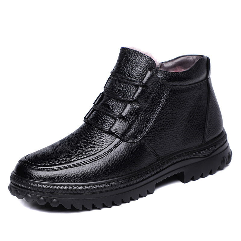 Men's First Layer Cowhide Wool Cotton Fleece-lined Warm Plus Men's Shoes
