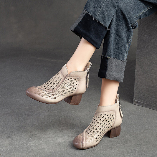 Women's Head Breathable Back Zipper Top Layer Heels
