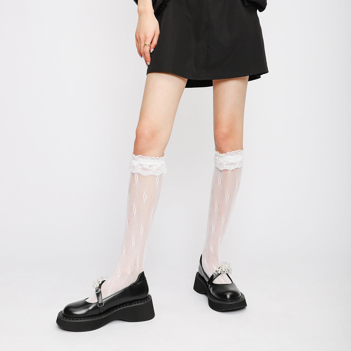 Women's Round Toe British Style Uniform Black Leather Shoes