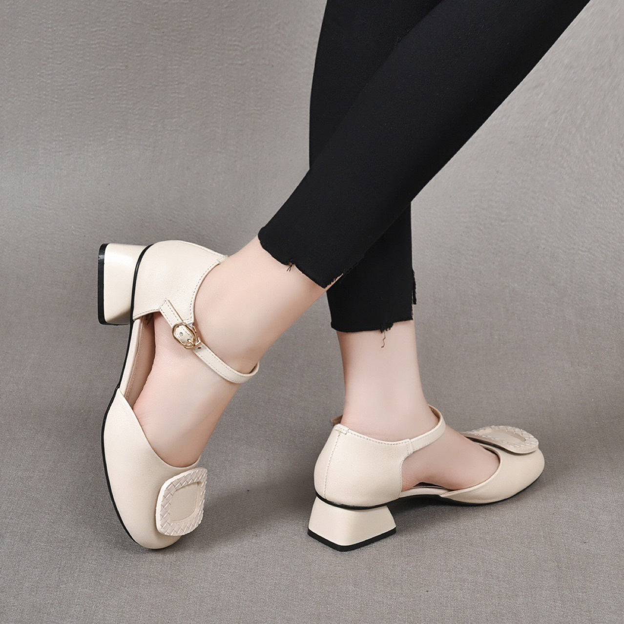 Women's Toe Summer Chunky Genuine Hollow Pumps Heels