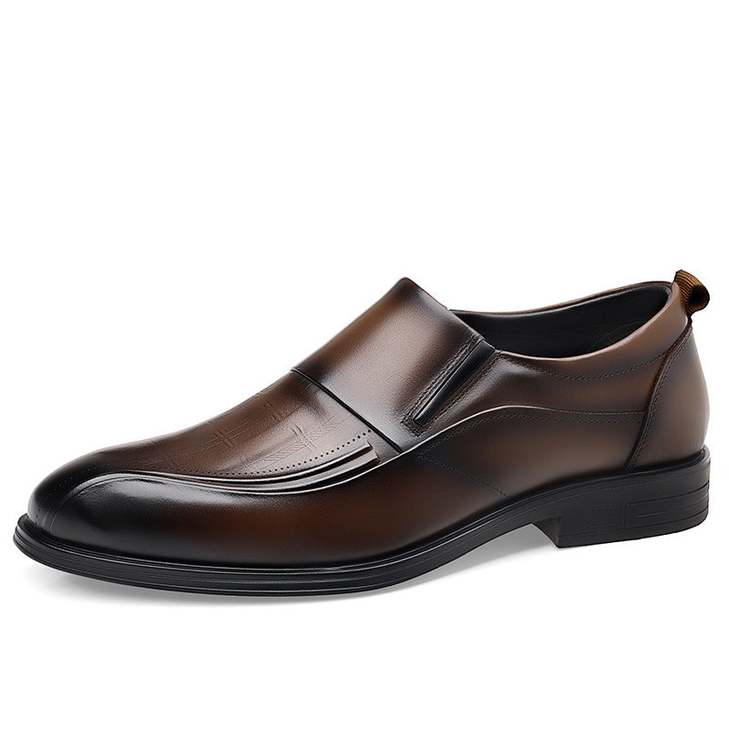Men's Slip-on First Layer Cowhide Pointed Business Commuter Black Wedding Leather Shoes