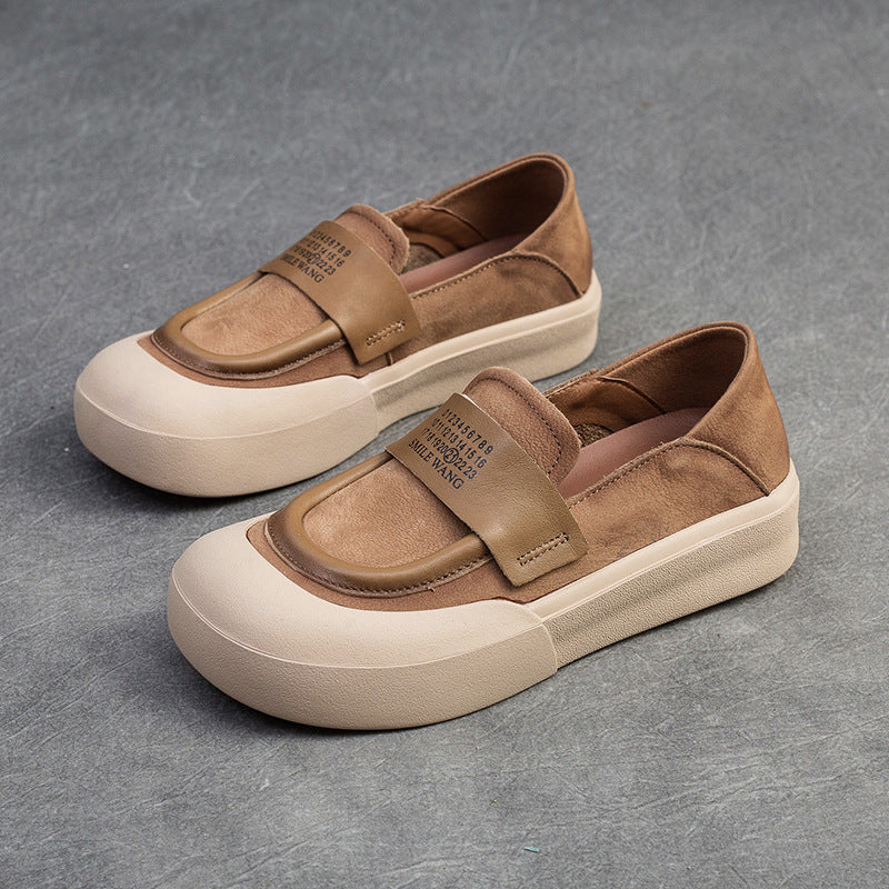 Women's Round Head Thick Bottom Slip-on Retro Casual Shoes