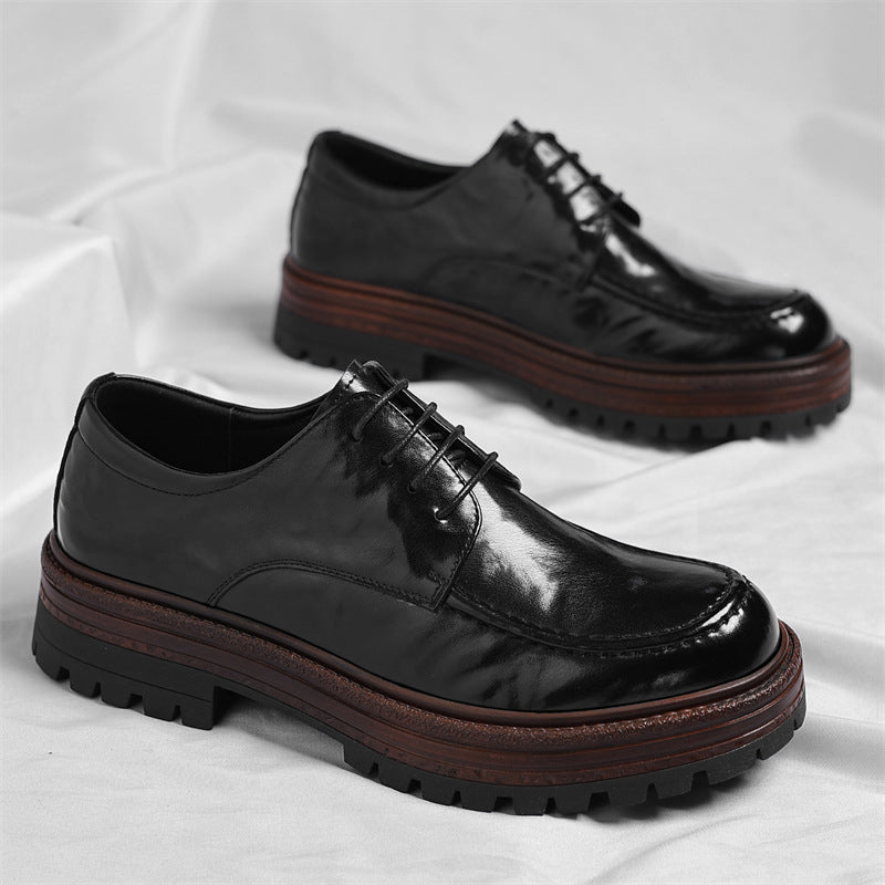 Men's Fashionable With Grip Pattern Formal Wear British Breathable Round Men's Business Leather Shoes