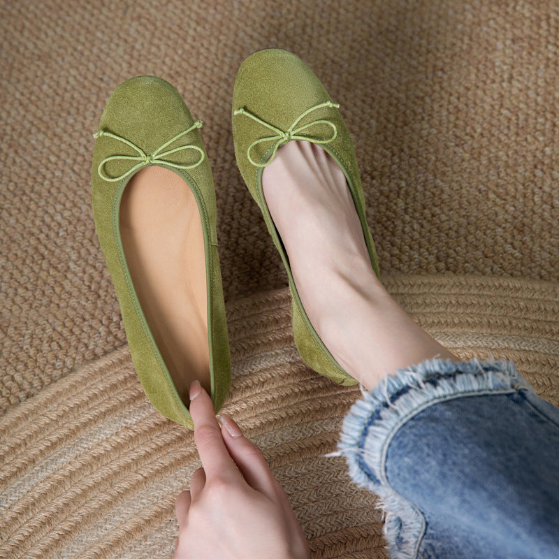 Women's First Layer Cowhide Reverse Made Pumps Flat Sheepskin Insole Ballet Women's Fashion Shoes