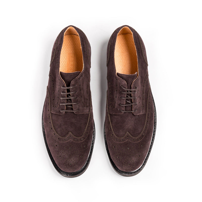 Men's Low Cut Cowhide Brown Suede Business Leather Shoes