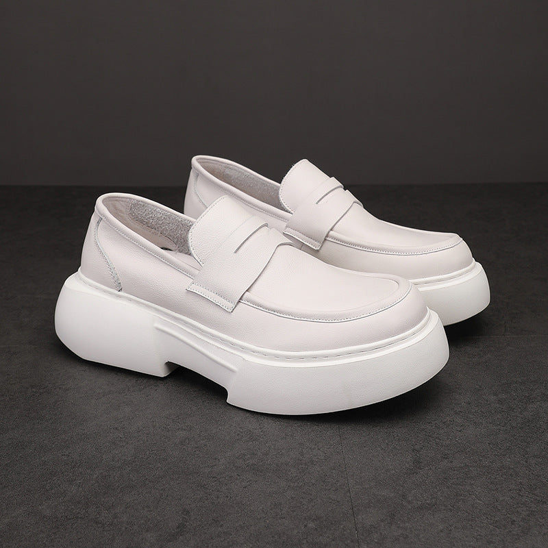 Men's White Slip-on Fashion Raise The Bottom Lazy Korean Loafers