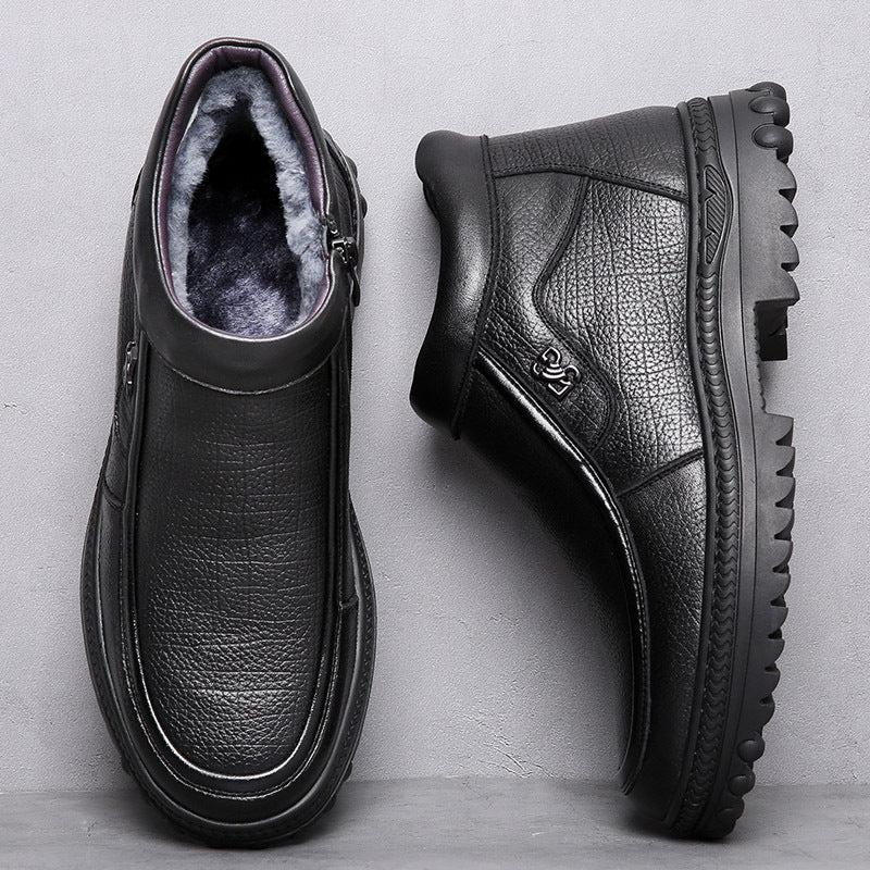 Men's Cowhide Winter Wool Cotton Fleece-lined Warm Genuine Northeast Men's Shoes