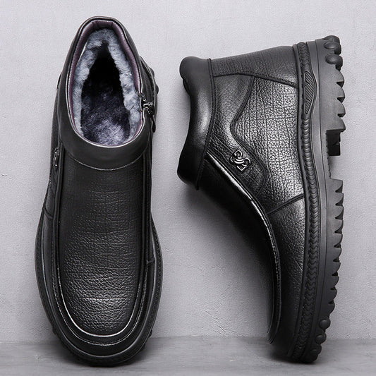 Men's Cowhide Winter Wool Cotton Fleece-lined Warm Genuine Northeast Men's Shoes