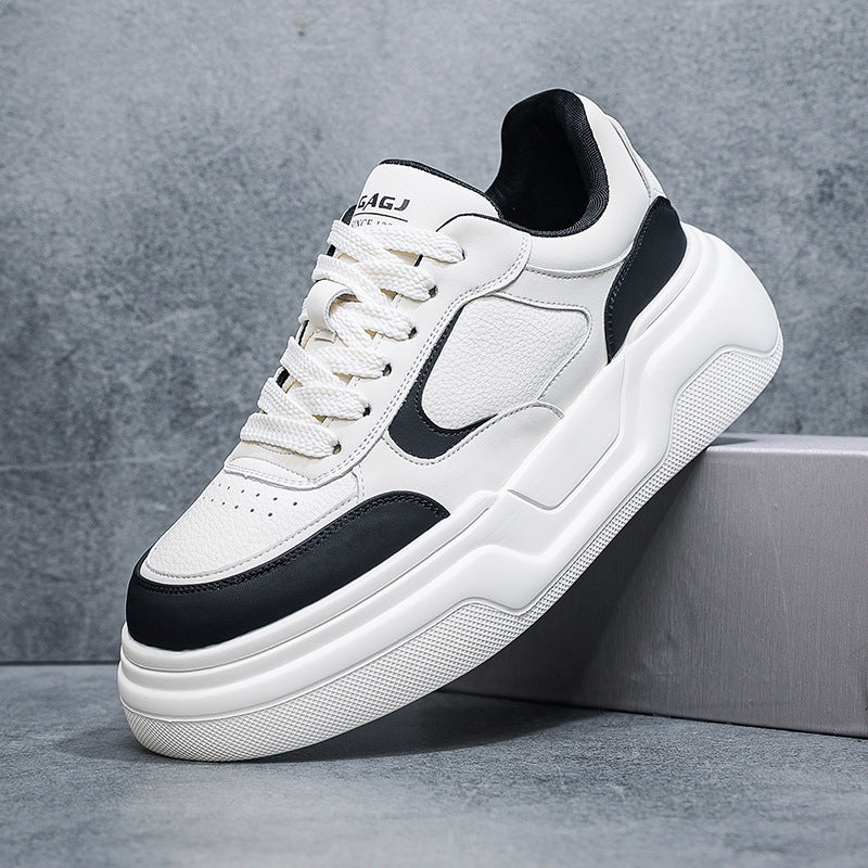Men's White Color Block Platform Fashionable Support Small Single Quick Reverse Men's Board Shoes