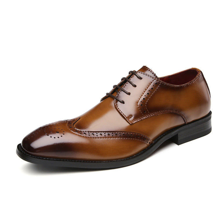 Men's Carving Brogue British Genuine Formal Wear Derby Pointed Men's Business Leather Shoes