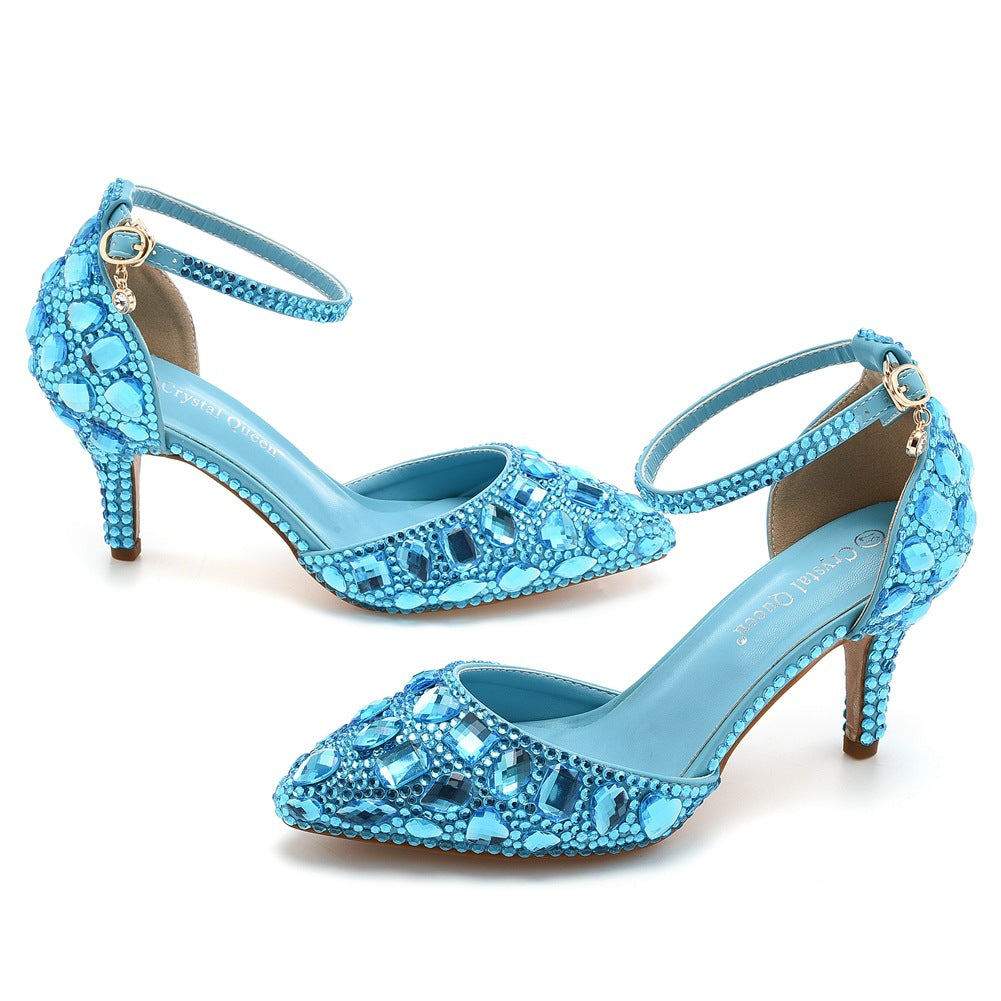 Stiletto Pointed Toe Rhinestone High Gold Heels
