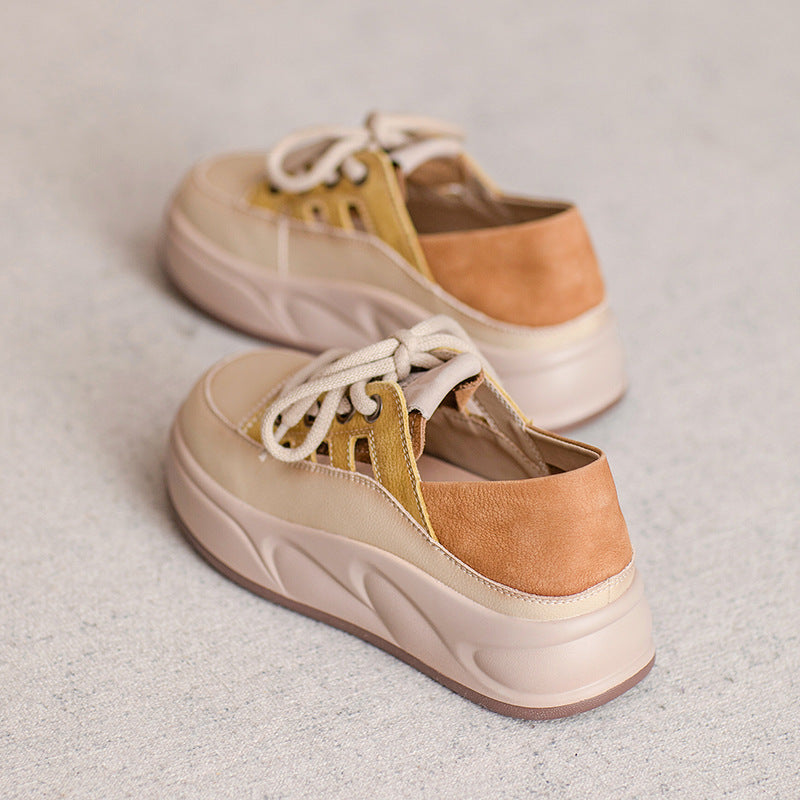 Women's Cowhide Platform Genuine Simple Color Matching Women's Casual Shoes