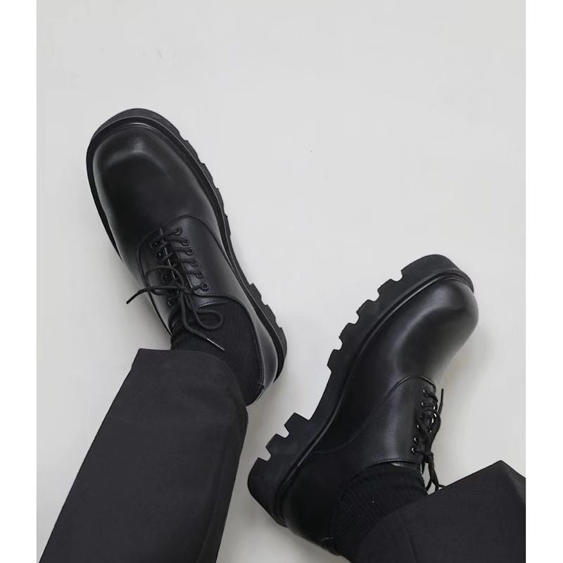 Men's Square Toe Korean Fashionable Breathable British Thick Bottom Leather Shoes