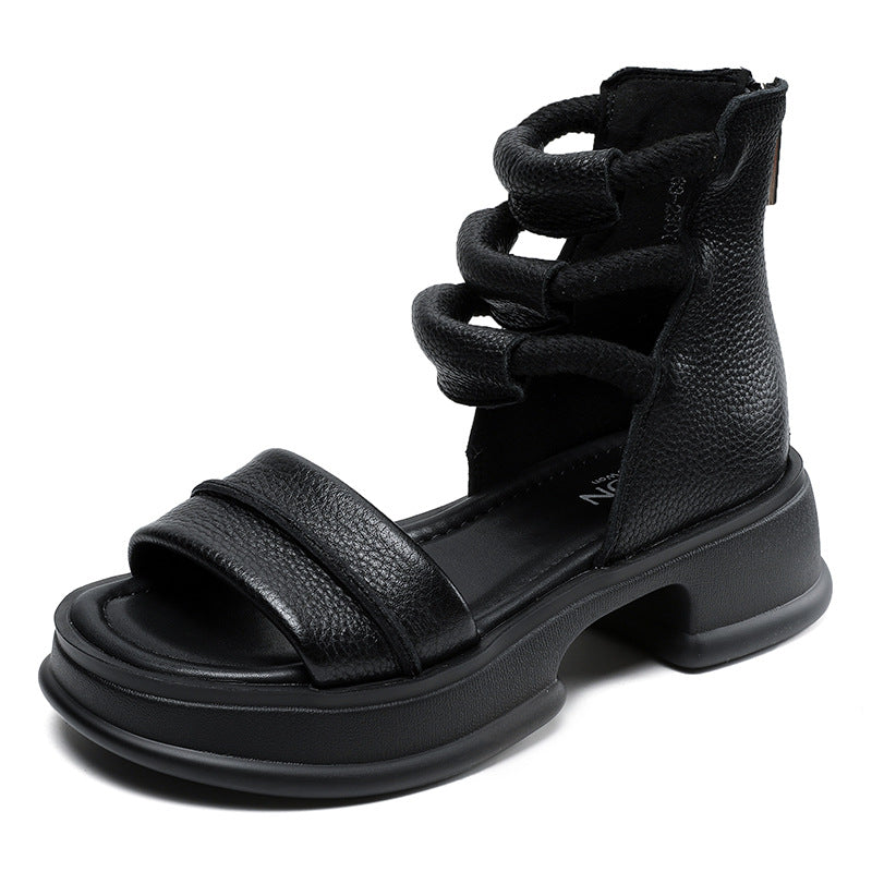Women's Summer Roman First Layer Cowhide Retro Outdoor Open Toe Sandals