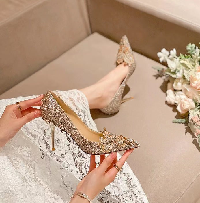 Women's Wedding Bridal Champagne Gold Chinese Suit Women's Shoes