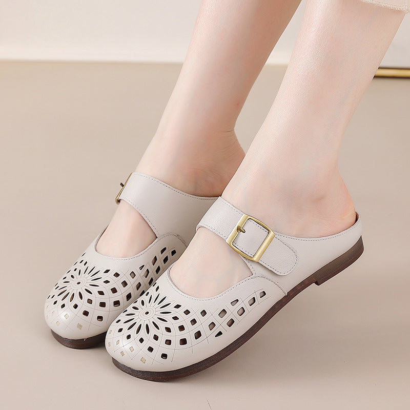 Women's Bottom Mom Flat Comfort People Hollow Sandals