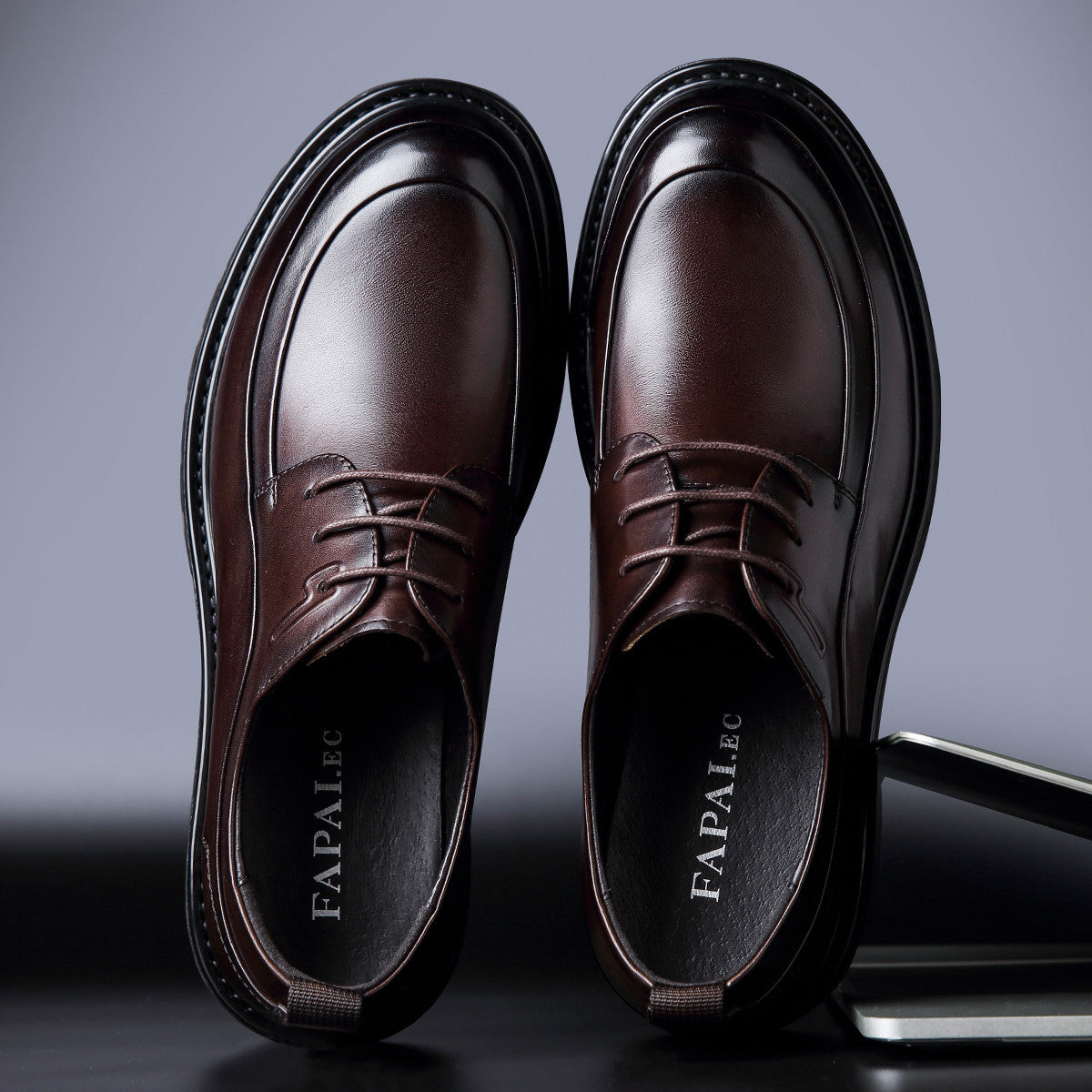 Men's Round Head Suit High Block Plus Leather Shoes