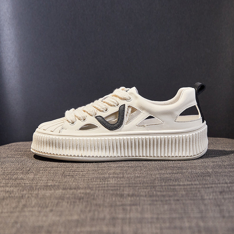 Women's Shell Toe Authentic Hollow Out Platform Biscuit Shape Casual Shoes