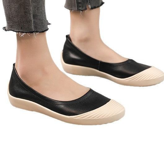 Women's Lazy Flat First Layer Cowhide Pregnant Casual Shoes