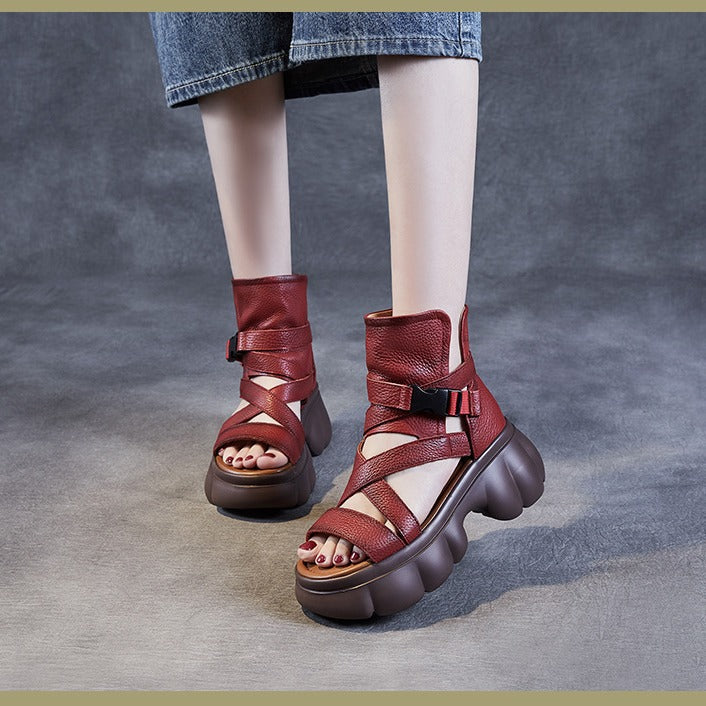 Women's Thick Bottom First Layer Cowhide Roman Sandals