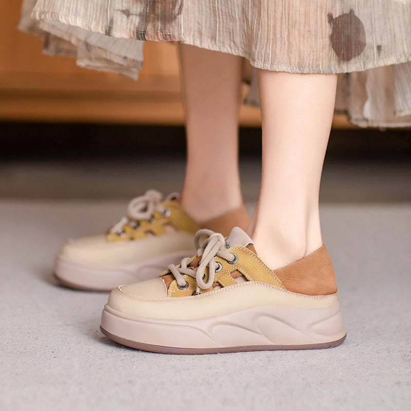 Women's Cowhide Platform Genuine Simple Color Matching Women's Casual Shoes