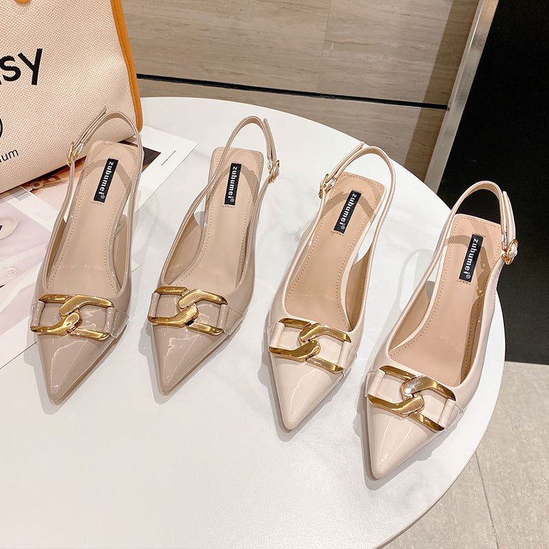 Women's Closed Toe Slingback Korean Stiletto Fairy Heels