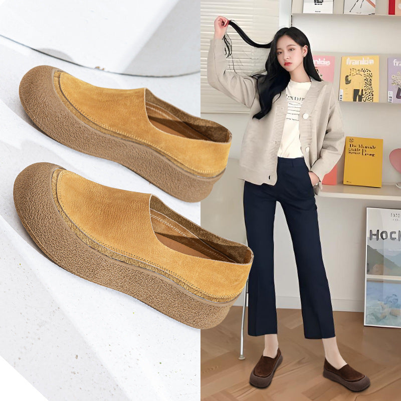 Women's Layer Cowhide Pumps Soft Bottom Surface Slip-on Lazy Flat Women's Casual Shoes