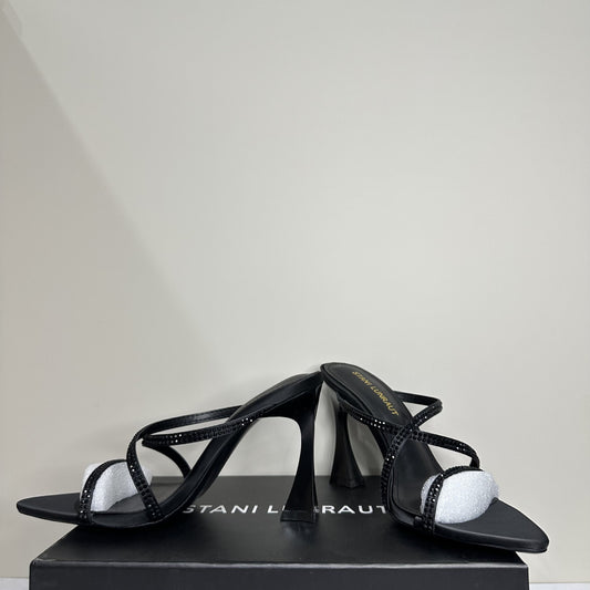 Black Satin Cross Rhinestone Pointed Sexy Heels