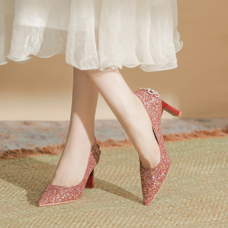 Crown High Fashion Pointed Toe Chunky Niche High-grade Sense Women's Shoes