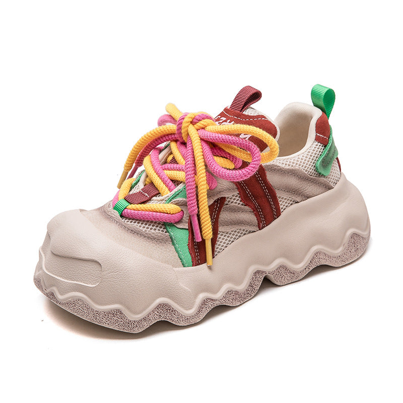 Women's Style Thick Bottom Color Matching Breathable Clunky Casual Shoes
