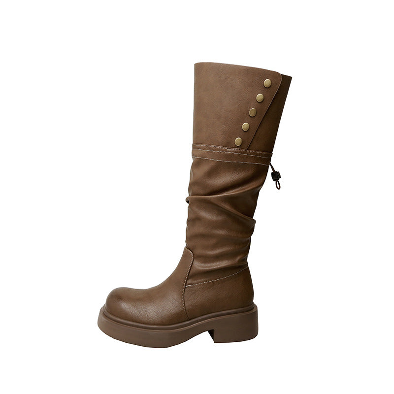Wind Pleated Pile Style Two-way Foldable Chunky Boots